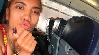 Thai teen on an airplane and on a cock